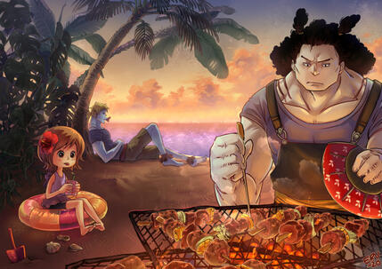 One Piece fanart for a prompt fan-event. example of more complex color background.